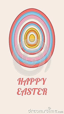 Happy Easter. Holiday greeting postcard with 3d colorful paper cut egg. Vector stock illustration. Vector Illustration