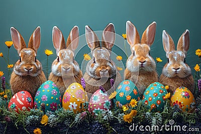 Happy easter hopping Eggs Foggy forests Basket. White easter cantata Bunny clever. resurrection sunday background wallpaper Cartoon Illustration