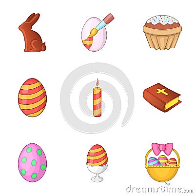 Happy easter icons set, cartoon style Vector Illustration