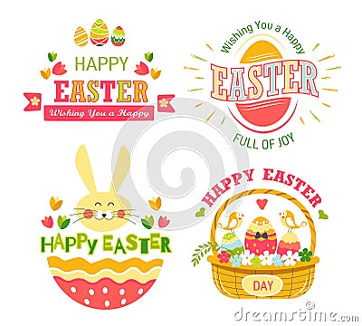 Happy Easter isolated icons religious holiday cake and eggs Vector Illustration