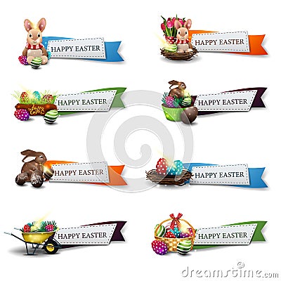 Happy Easter, large collection greeting colorful banners in the form of ribbons Stock Photo