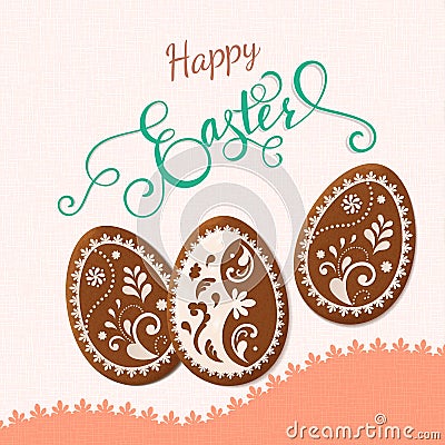 Happy Easter lettering, Gingerbread in the form of eggs. Spring holidays, Easter background Vector Illustration