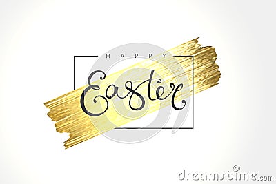 Happy Easter lettering with gold glitter brush Vector Illustration