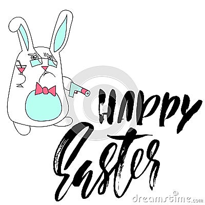 Happy Easter lettering for greeting card. Vector hand drawn illustration. Grunge dry brush inscription. Handwritten Vector Illustration