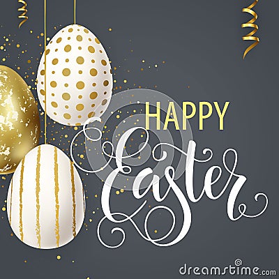 Happy Easter lettering, painted eggs. Spring holidays, Easter background. Vector illustration EPS10. Vector Illustration