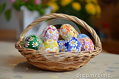 Happy easter lilacs Eggs Easter event Basket. White kind regard Bunny radiant. Easter wreath background wallpaper Cartoon Illustration