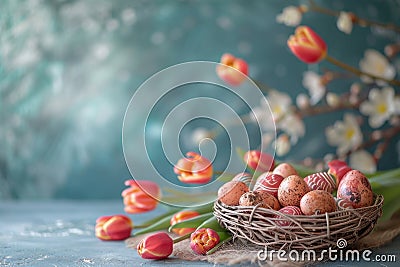 Happy easter mauve Eggs Easter egg hunt Basket. White Compost Bunny Botanical. Rose Luster background wallpaper Cartoon Illustration