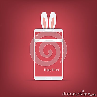 Happy easter message with smartphone. Bunny symbol Vector Illustration
