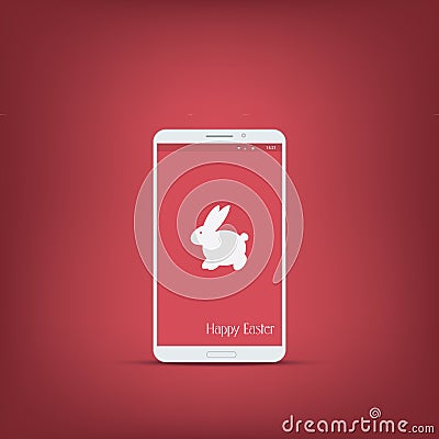 Happy easter message with smartphone. Bunny symbol Vector Illustration