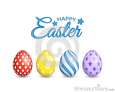 Happy Easter Multi-colored eggs on a white background with congratulations text design Vector Illustration