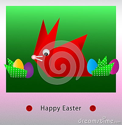 Happy Easter origami bunny card Vector Illustration