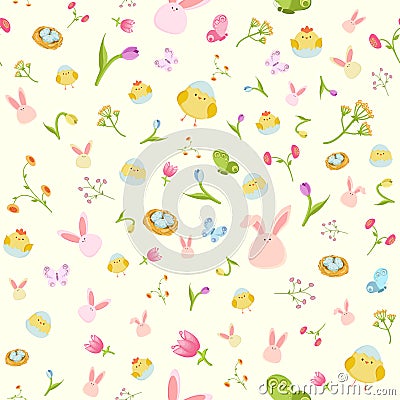 Happy Easter ornaments and decorative elements. Vector seamless pattern. Perfect for Easter and spring greeting cards Vector Illustration