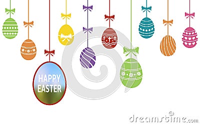 Happy Easter ornaments with hanging eggs Vector Illustration