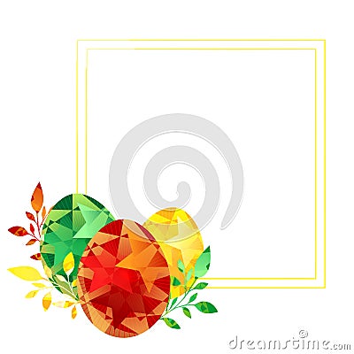 Happy easter painted eggs, yellow green red frame can be used for greeting cards, invitations, ad, banner, spring holidays Stock Photo