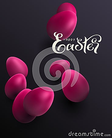 Happy easter painted red eggs on black background and text Vector Illustration