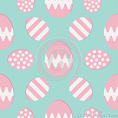 Happy Easter painting egg Painted shell set. Pink color with dot, stripe, zigzag pattern. Seamless Pattern Wrapping paper, textile Vector Illustration