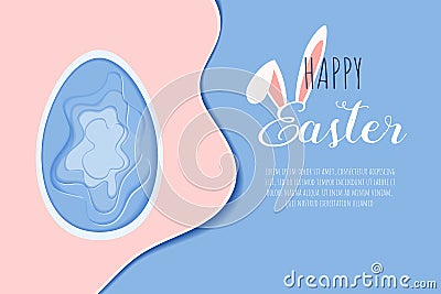 Happy Easter paper art. Paper craft layered in egg shape. Paper cut modern style. Vector Illustration