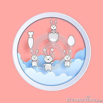 Happy Easter paper art. Easter egg and Bunny in paper cut style Vector Illustration