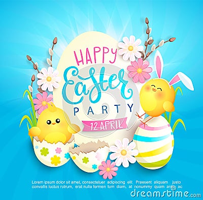 Happy easter party invitation card. Vector Illustration