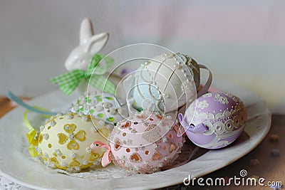 happy easter pastel eastereggs bunny Stock Photo