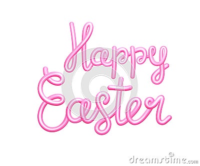 Happy Easter Pink 3D Text. Happy Easter colorful 3d paint lettering. Realistic 3d Vector Vector Illustration