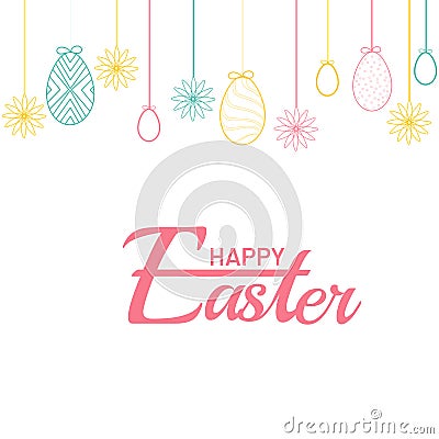 Happy Easter poster or banner design decorated with colorful easter eggs. Stock Photo