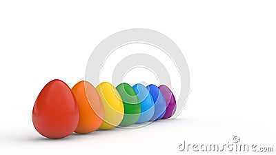 Happy easter poster, rainbow colored realistic eggs, white background, holiday card, Stock Photo