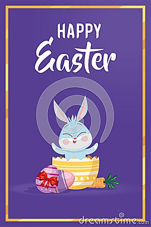 happy easter purple card Vector Illustration