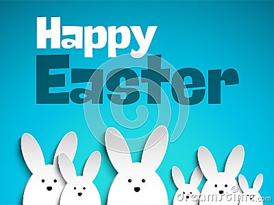 Happy Easter Rabbit Bunny on Blue Background Vector Illustration