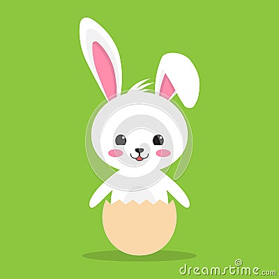 Happy Easter rabbit, white cute Bunny Vector Illustration