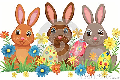 Happy easter Rose Mauve Eggs Rabbit Basket. White Petite Bunny handwritten note. Easter Sunday background wallpaper Cartoon Illustration