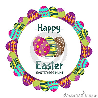 Happy Easter round banner with coloring eggs vector design Vector Illustration