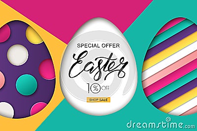 Happy Easter sale banner. Design for holiday flyer, poster, greeting card, party invitation. Vector illustration. Vector Illustration
