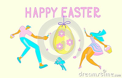 Happy Easter scene Banner Vector Illustration