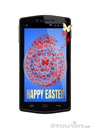 Happy Easter on the screen of smartphone Vector Illustration