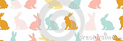 Happy Easter Seamless Background With Colorful Easter Bunny Silhouette Isolated On A White Background. Horizontally Repeatable Stock Photo