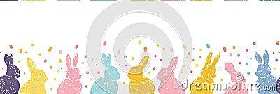 Happy Easter Seamless Background With Colorful Easter Bunny Silhouette Isolated On A White Background. Horizontally Repeatable Stock Photo