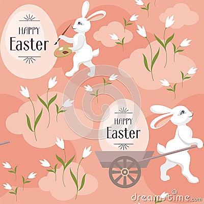 Happy easter seamless pattern Vector Illustration