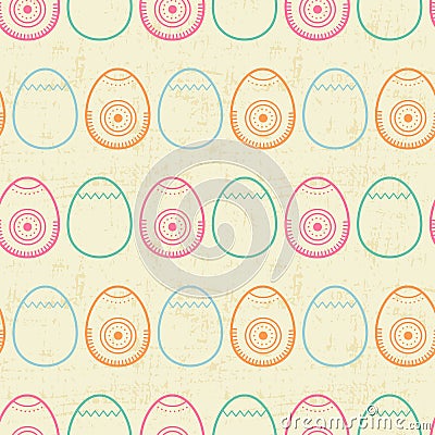 Happy easter Seamless pattern with outlined colored eggs Vector Illustration