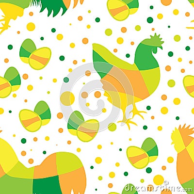 Happy Easter Seamless Pattern with Simple Eggs and Chicken Vector Illustration