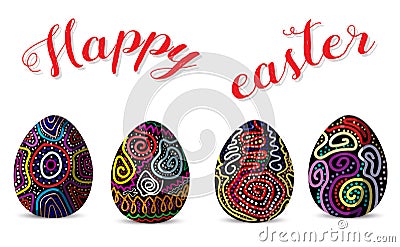 Happy Easter.Set of Cute Easter eggs with different texture on a isolate background for easter festival Vector illustration Vector Illustration