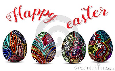 Happy Easter.Set of Cute Easter eggs with different texture on a isolate background for easter festival Vector illustration Vector Illustration