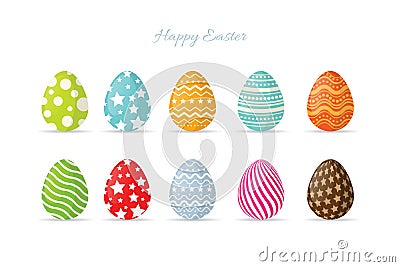 Happy Easter.Set of Easter eggs with different texture on a white background. Vector Illustration
