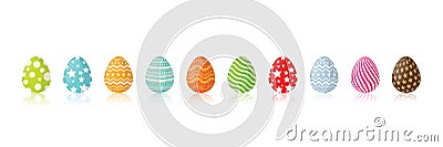 Happy Easter.Set of Easter eggs with different texture on a white background. Vector Illustration