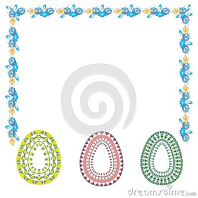 Happy Easter. Set of Easter eggs with different texture on a white background. Spring holiday. Vector Illustration