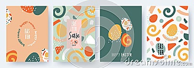 Happy Easter Set of Sale banners, greeting cards, posters, holiday covers. Vector Illustration