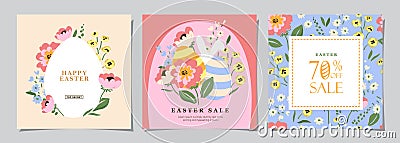 Happy Easter Set of Sale banners, social media, greeting cards, posters, holiday covers. Vector Illustration