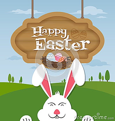 Happy easter and smiling bunny Vector Illustration