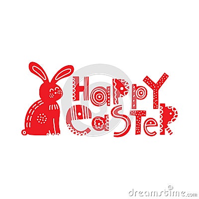 Happy Easter stylized ornate lettering, typography Vector Illustration