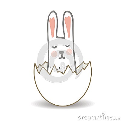 Happy Easter Surprise Egg with Cute Sweet Bunny Vector Illustration